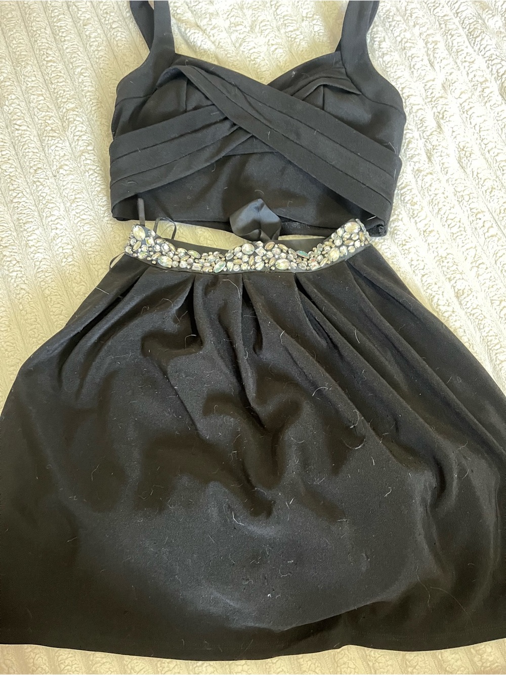 Emerald Sundae Black Party Dress with Jeweled Waist